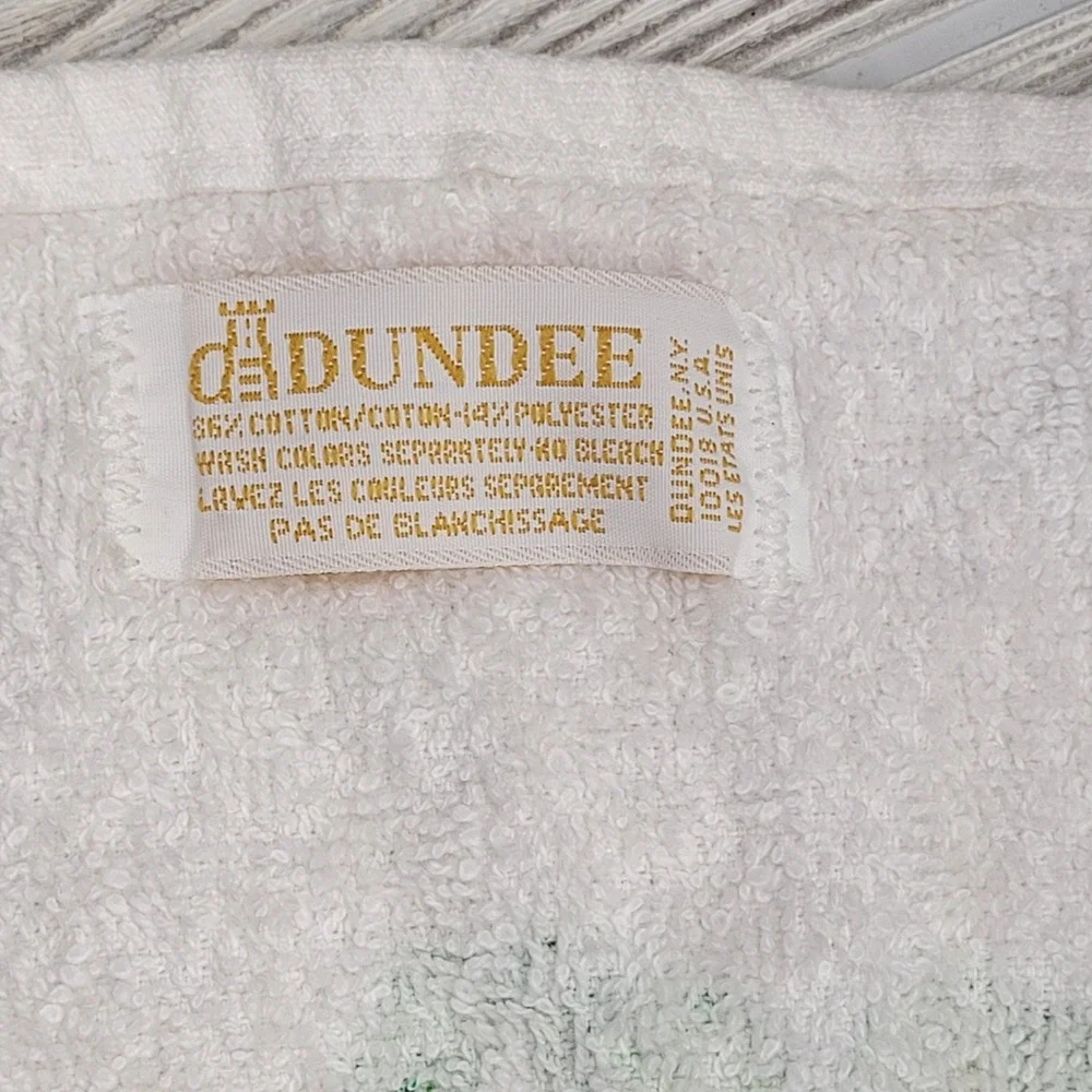 Dundee Hand‎ Towel Set White Yellow Orange Floral Tree Gingham 2pc MCM Vtg